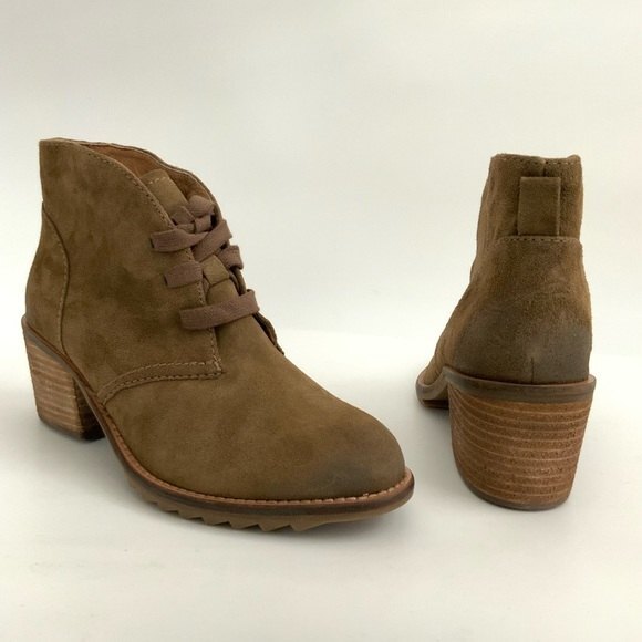 Biala Bootie Women Size 5M Tan Leather Lace-up Block Heel Distressed - Picture 3 of 12